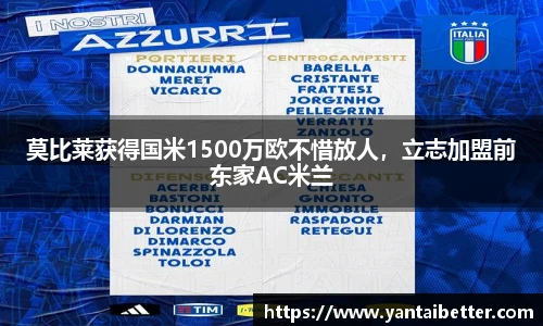 莫比莱获得国米1500万欧不惜放人，立志加盟前东家AC米兰